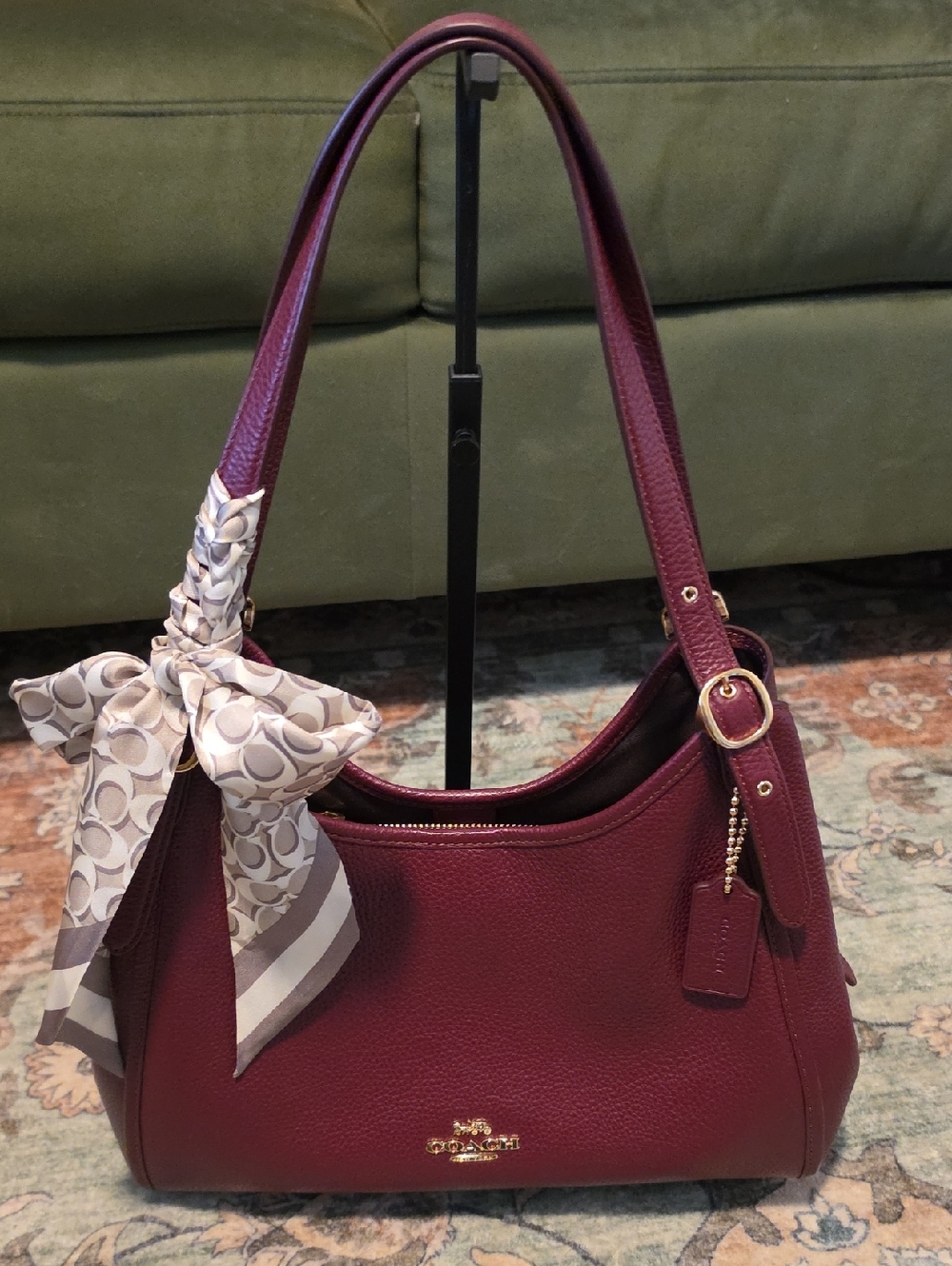 Coach ERIN WINE Pebble Leather Shoulder Bag in Burgundy